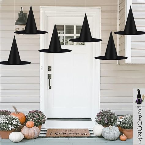 Amazon.com: 6 Pcs Halloween Black Witches Hats Costume Accessory Decorations, Hanging Wizard Hats Bulk for Women Kids with 115ft Hanging Rope, Floating Front Porch Yard Indoor Outdoor Hats Decor Party Favors : Toys & Games Floating Front Porch, Wizard Hats, Witch Hats Costume, Black Witches, Witch Accessories, Hanging Witch, Witches Hats, Black Witch Hat, Black Witch