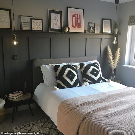 House Interior Budget, Charcoal Panelling Bedroom, 1970s House Interior Design, House Interior On A Budget, Painting Room Ideas, Paneled Bedroom, 1970s House Renovation, Bedroom Panelling, Bedroom Design On A Budget