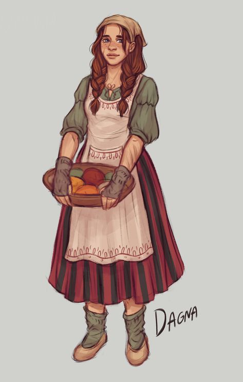 Female Baker Character Design, Baker Character Art, Dnd Waitress, Dnd Baker, Dnd Maid, Shopkeeper Character Design, Dnd Cook, Baker Character Design, Dnd Peasant