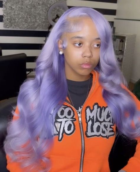 Icy Purple Wig, Light Purple Frontal Wig, Light Purple Wigs For Black Women, Light Purple Wig Install, Lavender Frontal Wig, Lavender Wig Black Women, Lilac Hair Black Women, Light Purple Lace Front Wig, Light Purple And Black Hair