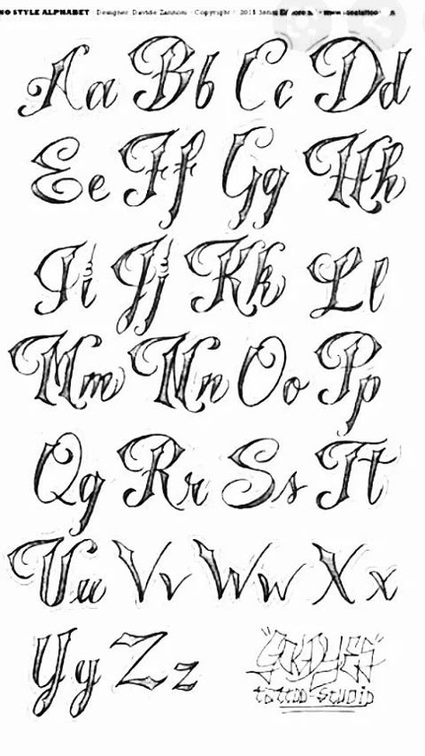 Fancy Letters Fonts Calligraphy, Tattoo Fonts Capital Letters, Alphabet Tattoo Design Lettering Styles, Tattoo Fonts Alphabet Hand Lettering, Graffiti Lettering Fonts Names Style, Chicano Art Style Letters, Vintage Cursive Font, Letters For Tattoos Fonts Style, Chicano Font Alphabet