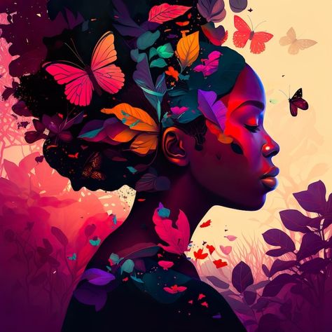 Black girl In a swarm of beautiful butterflies 🦋 Fairy Core, Beautiful Butterflies, Butterflies, Arts And Crafts, Black, Art