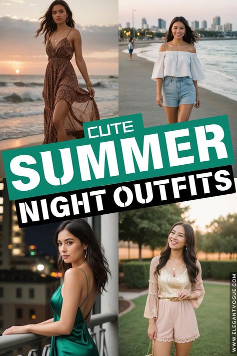 Cute Summer Night Outfits Cute Summer Night Outfits, Cute Date Night Outfits Summer, Summer Evening Outfit, Cute Date Night Outfits, Summer Night Outfit, Night Outfit Ideas, Date Night Outfit Summer, Pool Party Outfits, Summer Dates