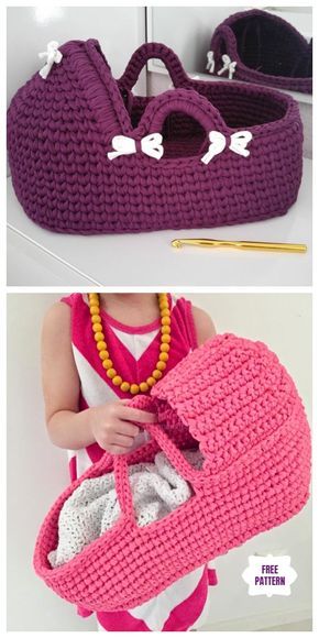 ! Free pattern Written instructions Crochet Cradle Basket Baby Carrier Free Crochet Pattern - Video Baby Carrier Pattern, Aesthetic Knit, Trending Diy, Carrier Pattern, Pink Basket, Baby Crochet Patterns Free, Crochet Baby Toys, Trendy Sewing, Crochet Basket Pattern