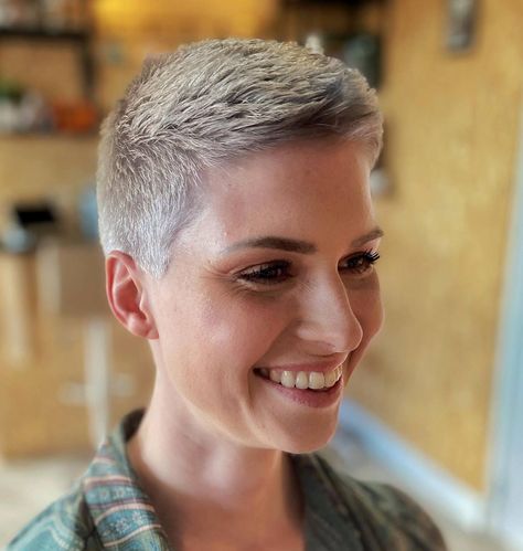 Women’s Extra-Short Cut for Thick Hair Really Thick Short Hair, Short Haircuts For Thick Coarse Hair, Extra Short Hairstyle Women, White Pixie Cut, Super Short Pixie Cuts, Women's Haircut, Pixie Haircuts For Women, Thick Coarse Hair, My New Haircut