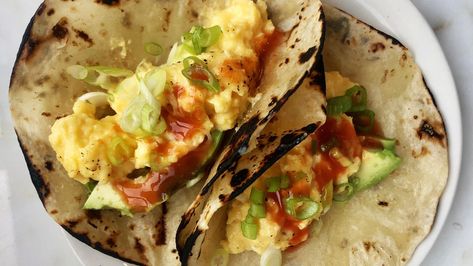 The Anatomy of the Perfect Breakfast Taco | Bon Appétit Corn Tortilla Recipes, Breakfast Taco, Perfect Grilled Cheese, Corn Tortilla, Avocado Breakfast, Tortilla Recipe, Breakfast Tacos, Cheese Sandwich, Gluten Free Breakfasts