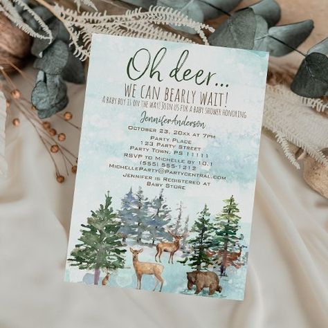 Deer Baby Shower Boy, Hunting Baby Shower Theme, Hunting Baby, Classy Baby Shower, Country Baby Shower, Deer Baby Showers, Rustic Baby Shower Invitations, Baby Shower Woodland Theme, Bearly Wait