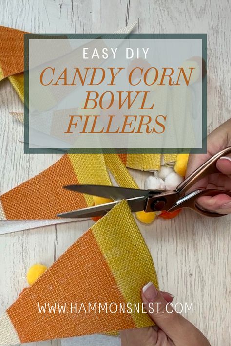 Candy Corn Candles Diy, Dollar Tree Candy Corn Crafts, Dollar Tree Candy Corn Garland, Halloween Bowl Fillers Diy, Candy Corn Bowl Fillers, Pumpkin Bowl Fillers, Candy Corn Crafts Diy, Bowl Fillers Diy, Diy Bowl Fillers