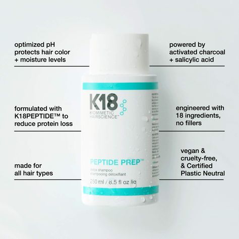 PEPTIDE PREP™ Clarifying Detox Shampoo - K18 Biomimetic Hairscience | Sephora Clarify Hair, Color Safe Shampoo, Detox Shampoo, Cleansing Shampoo, Hair Cleanse, Clarifying Shampoo, Healthy Scalp, Moroccan Oil, Nourishing Hair