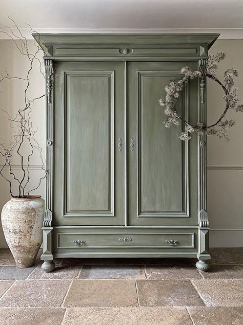 Renovate Furniture, Annie Sloan Coco, Armoire Redo, Sage Green Furniture, Annex Ideas, Drawers Makeover, Green Painted Furniture, Annie Sloan Painted Furniture, Armoire Makeover