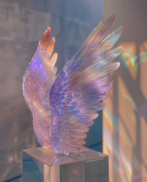 iridescentaiart Wings Made Of Light, Angel Aesthetic Art, Wings Aesthetics, Wing Character, Fairy Wings Aesthetic, Moon Glasses, Wing Aesthetic, Wallpaper Profile, Rainbow Wings