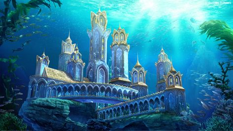 ArtStation - UnderWater Castle1 Underwater Castle, Underwater House, Lost City Of Atlantis, Castle Drawing, Bawah Air, Underwater City, Images Disney, Fantasy Background, Castle Art