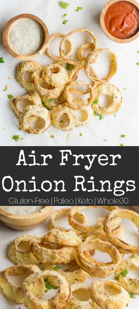 Air Fryer Onion Rings Recipe, Air Fryer Onion Rings, Onion Rings Recipe, Twice Baked Sweet Potatoes, Whole30 Keto, Healthy Version, Classic Appetizers, Primal Kitchen, Air Fryer Healthy