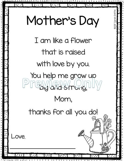 mothers-day-poem-for-kids-example Mothers Day Poems Preschool, Kindergarten Poems, Mothers Day Crafts Preschool, Poem Template, Poems For Kids, Diy Mother's Day Crafts, Mom Poems, Mothers Day Poems, Mother Poems