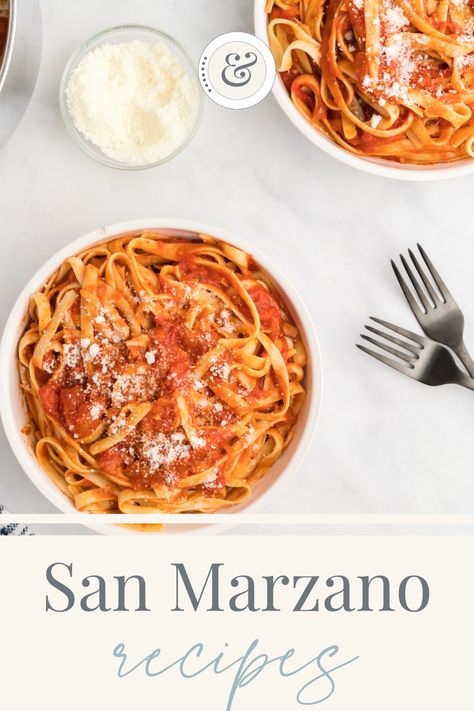 San Marzano tomatoes are well-known for their good flavor and I’m sharing a few of our favorite San Marzano tomato recipes. Since testing them out for myself, I’ve used them in many of our favorite homemade tomato sauce recipes and the really do elevate the dish. I love to use these tomatoes in our favorite San Marzano sauce, authentic chicken cacciatore, and meatball marinara sauce. Marzano Tomatoes Recipes, San Marzano Tomatoes Recipes, Best Italian Pasta Recipes, Tomato Sauce Recipes, San Marzano Tomato Sauce, Meatball Marinara, Homestead Recipes, Cream Cheese Pasta, Marzano Tomatoes