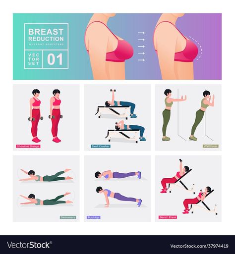 Breast Reduction Exercise, Gym Workout Plan For Women, Daily Exercises, Healthy Book, Workout Beginner, Summer Body Workouts, Breast Workout, Quick Workout Routine, Breast Reduction