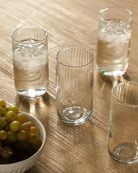 Drinkware – McGee & Co. Kitchen Drinking Glasses, Fluted Drinking Glasses, Drink Glasses Aesthetic, Drinking Glasses Aesthetic, Industrial Dinnerware, Ribbed Glasses, Dinner Glasses, Modern Drinking Glasses, Dream Homestead