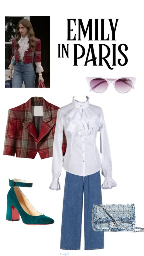 Red Paris Outfit, Emily In Paris Summer Outfits, Emily In Paris Bags, Green Louboutin, Blue Chanel Bag, Emily In Paris Outfits Inspiration, Emily En Paris, Emily In Paris Inspired Outfits, Paris Summer Outfits