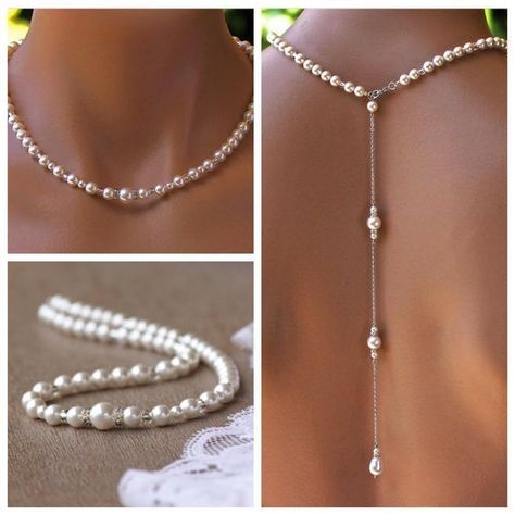 Wedding Body Jewelry, Pearl Necklace For Bride, Body Accessories Jewelry, Diy Body Jewelry How To Make, Diy Elegant Jewelry, Pearl And Crystal Necklace, Wedding Accessories For Bride Jewelry, Brides Jewelry Ideas, Diy Body Jewelry