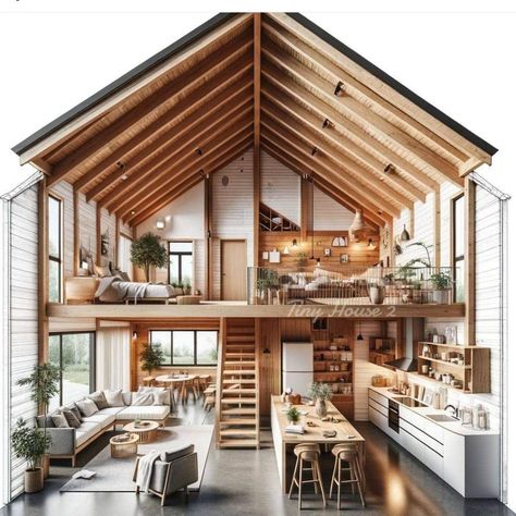 Small Mezzanine House Design, Industrial Villa, Bush House, Farmhouse Kitchen Inspiration, Loft House Design, Small Tiny House, House Roof Design, Scandinavian Style Home, Simple House Design