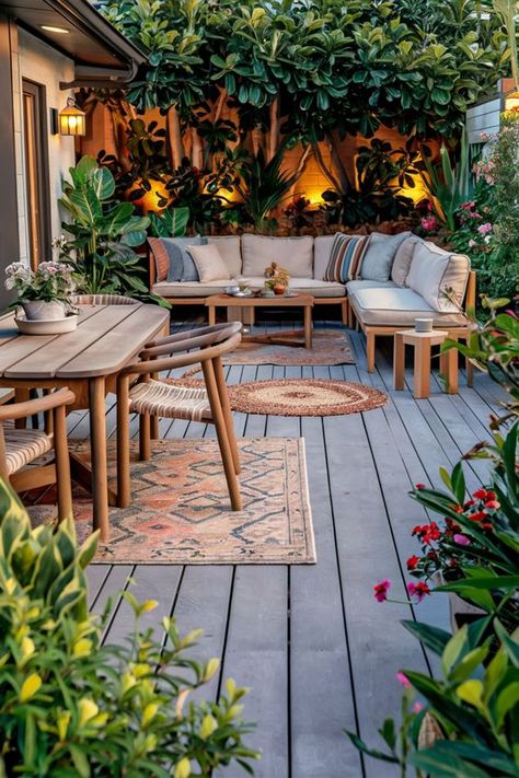 Wooden Deck Furniture, Patio Decorating Ideas Table, Small Cozy Deck Ideas, Outdoor Deck Furniture Ideas, Outdoor Futon Ideas Patio, Rustic Patio Furniture Ideas, Small Backyard Furniture Ideas, Small Patio Landscaping Ideas, Deck Layout Ideas Furniture