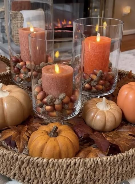 Candle Tray Decor, Fall Decor Diy Crafts, Fall Table Centerpieces, Easy Fall Decor, Cozy Fall Decor, Fall Decor Inspiration, Aesthetic Home Decor, Home Decor Ideas Living Room, Fall Deco