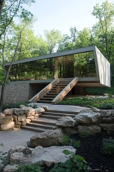 Forest Houses Modern, Architecture Blending With Nature, Forest House Architecture, Mirror Facade, Minimalistic Architecture, Sustainable House Design, Earth Sheltered Homes, House In The Forest, Minimalist Homes