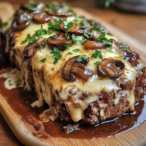 Mushroom Swiss Cheese Meatloaf Mushroom Swiss Cheese Meatloaf Recipe, Mushroom Swiss Pasta, Swiss Cheese Meatloaf, Mushroom Swiss Meatloaf Recipes, Swiss Mushroom Meatloaf, Mushroom And Swiss Meatloaf, Mushroom Swiss Bacon Meatloaf, Mushroom Swiss Cheese Meatloaf, Mushroom Swiss Meatloaf