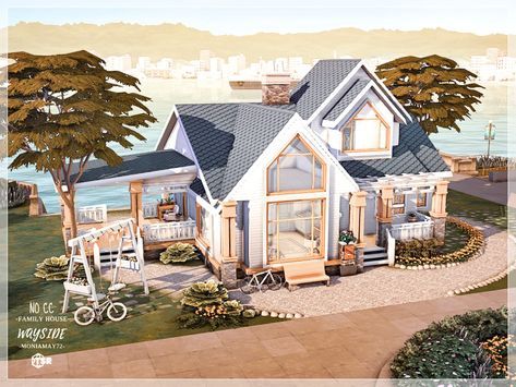 Sims House No Cc, Sims 4 Eco House, Sims 4 Beach House, Small Beach Cottages, Sims 4 Modern House, Sims 4 Cottage, Family Of 8, Bloxburg Hacks, The Sims 4 Lots