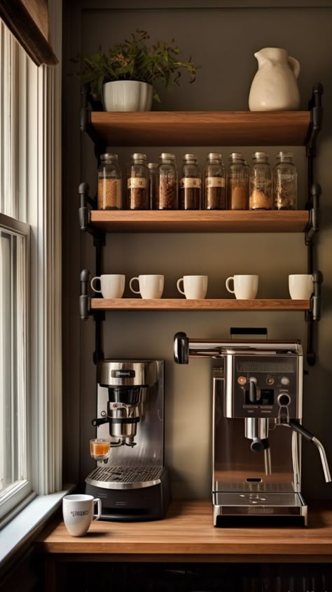 Kaffe Station, Pinterest Kitchen, Hangout Space, Coin Café, Home Bar Ideas, Home Coffee Stations, Coffee Bars In Kitchen, Coffee Nook, Coffee Bar Home