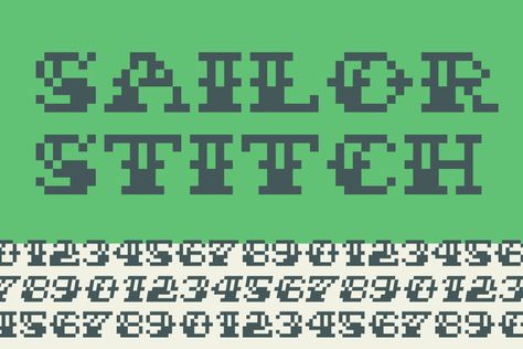 Free download of Sailor Stitch Font. Released in 2016 by Out Of Step Font Company and licensed for personal-use only Cross Stitch Numbers, Pixel Font, Cross Stitch Fonts, Nautical Tattoo, Cross Stitch Letters, Embroidery Alphabet, Tattoo Font, Character Map, Cross Stitch Needles