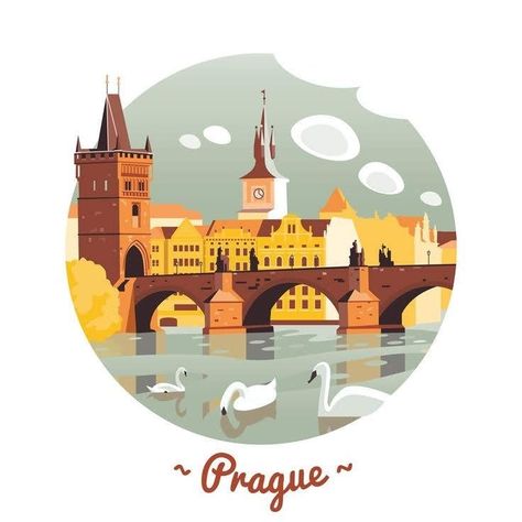 Prague Charles Bridge, City Icon, Charles Bridge, Poster City, City Illustration, Travel Illustration, Instagram Logo, Vector Drawing, Vector Artwork