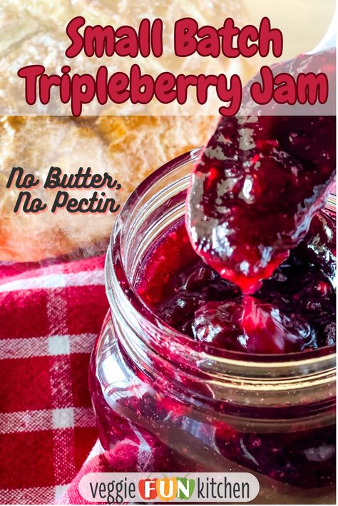 Capture the essence of a bountiful berry harvest with this small batch triple berry jam, a handcrafted blend of fresh raspberries, strawberries, and blueberries. Carefully cooked to coax out their natural pectins, this jam achieves a luscious set without the need for added pectin or butter, while the raspberry seeds are strained to ensure a silky-smooth texture. A splash of lemon juice not only adds a bright note to balance the sweetness but also aids in the gelling process, resulting in a ... Small Batch Blueberry Jam, Strawberry Blueberry Jam, Triple Berry Jam, Strawberries And Blueberries, Raspberry Recipes, Berry Jam, Raspberry Seeds, Fresh Raspberries, Blueberry Jam