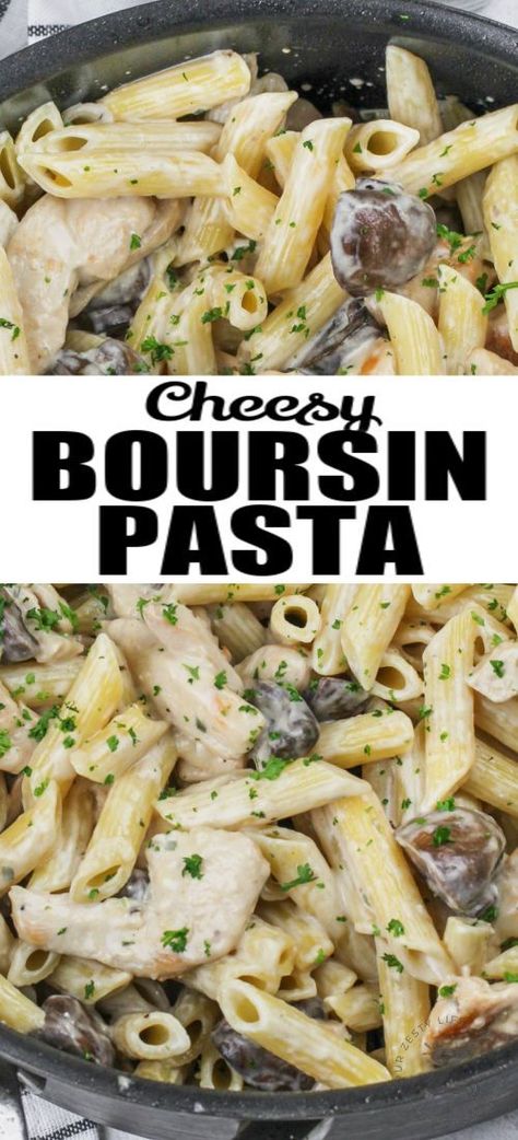 Recipes That Use Boursin Cheese, Boursin Chicken Pasta Recipe, Boursin Mushroom Pasta, Boursin Pasta With Chicken, Baked Boursin Cheese Pasta, Shrimp Pasta Recipes Boursin, Boursin Shrimp Pasta, Boursin Chicken Pasta Bake, Boursin Cheese And Chicken Recipes