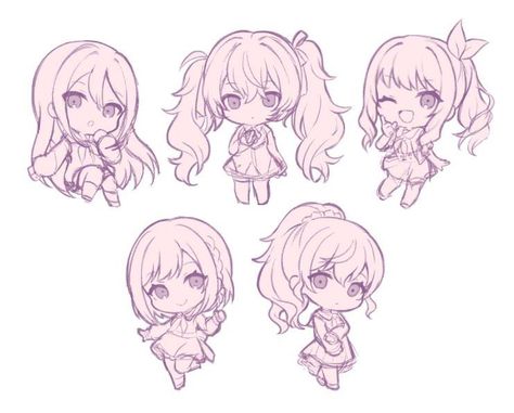 3 Chibi Friends, Chibi Artstyles, Drawing Ideas Chibi, Chibi Running, Cute Chibi Poses, Chibi Valentine, Chibi Woman, Cute Chibi Art, Chibi Hairstyles