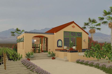 Plan #917-3 - Houseplans.com Hacienda House Plans, Adobe House Plans, Spanish Hacienda, Exposed Rafters, Cottage Style House Plans, Adobe House, Tiny House Floor Plans, Spanish Style Homes, Building A Shed