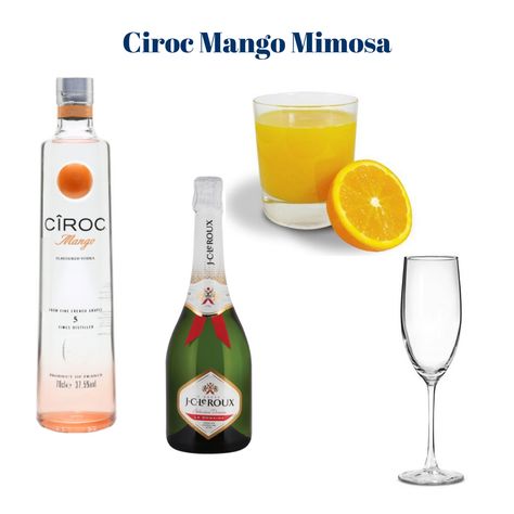 Easy and delicious Ciroc Mango Mimosa Cocktail. Mango Mimosa Recipe, Ciroc Drinks, Mango Mimosa, Mimosa Cocktail Recipes, Mimosa Ingredients, Classic Mimosa, Mango Vodka, Xmas Drinks, Cocktail Vodka