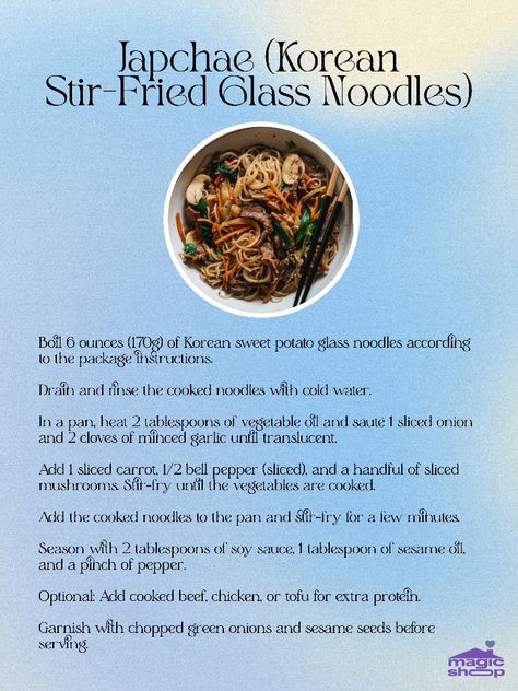 Japchae (Korean Stir Fried Glass Noodles) Japchae Recipe Korean, Fried Glass Noodles, Japchae Recipe, Stir Fry Glass Noodles, Stir Fried Noodles, Korean Stir Fry, Korean Sweet Potato, Recipe Korean, Food Project