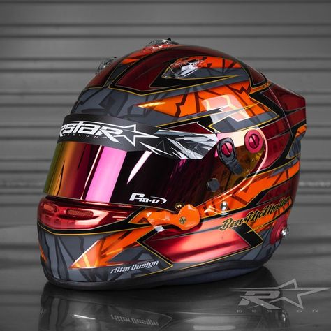 Cracking new Arai GP6 freshly finished for Ben McMellan. Gorgeous mix of colours and finishes on this one, red chrome, orange pearl/chrome… Nascar Helmet, Mask Reference, Helmet Graphics, Custom Helmet Paint, Custom Helmet Design, Pearl Chrome, Biker Helmets, Arai Helmets, Corkboard Ideas Decor