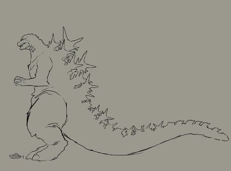 Godzilla Side View, Godzilla Minus One Drawing, Minus One Godzilla, Godzilla Minus One Art, Godzilla Redesign, Godzilla Minus One, Godzilla Sketch, Godzilla Drawing, Godzilla Fanart