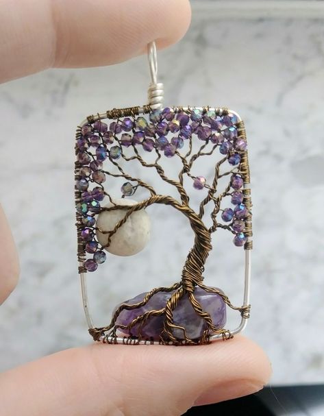 Bead Tree Of Life, Tree Of Life Pendant Necklace, Wire Tree Jewelry, Tree Of Life Jewelry Diy, Tree Of Life Beads And Wire, Wire Tree Of Life Tutorial, Diy Tree Of Life Wire, Wire Trees With Beads, Wire Wrap Tree Of Life