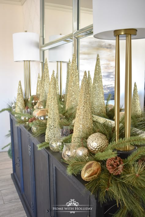 Hosting At Home, Woodland Christmas Tree, Tree Centerpiece, Thanksgiving Tree, Christmas Cones, Tree Centerpieces, Cone Trees, Cone Christmas Trees, Gold Christmas Decorations