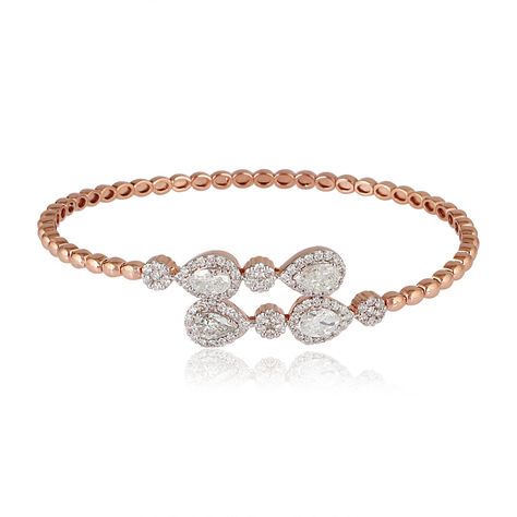 Real SI/H Pear Diamond Cuff Beaded Bangle Bracelet 14k Rose Solid Gold 2.26 Ct. Expensive Jewellery, Rose Gold Diamond Bracelet, Gold Bracelet Wedding, Halo Bracelet, Rose Gold Wedding Jewelry, Gold Diamond Bracelet, Diamond Bangle Bracelet, Beaded Bangles Bracelets, Jewelry Details