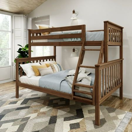 Bring the best of modern style and versatility into your room with the Twin over Full Bunk Bed from Plank+Beam. Crafted with solid New Zealand pine wood and low VOC finishes for a beautiful and clean space. With a solid plywood slat roll and metal support bar, each sleeping surface offers support for up to 400 lbs. Neutral-color finishes pair with any dcor style. Strong metal-on-metal connections provide increased strength and stability. The versatile ladder can be installed on either side of th Wooden Bunk Bed, Bunk Bed Ladder, Twin Platform Bed Frame, Adult Bunk Beds, Queen Bunk Beds, Bunk Bed With Desk, Twin Over Twin Bunk Bed, Solid Wood Bed Frame, Twin Over Full Bunk Bed