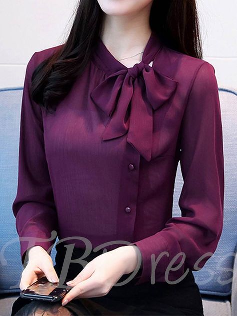 m.tbdress.com offers high quality Bowknot Stand Collar Single-Breasted Women's Blouse under the category Blouses unit price of $ 19.99. Women Blouses Fashion, Fashion Tops Blouse, Sleeves Designs For Dresses, Designs For Dresses, Linen Blouse, Blouse Outfit, Women Shirts Blouse, Work Attire, Ladies Tops Fashion