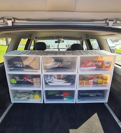 Kmart Camping Hacks, Kmart Caravan Hacks, Car Camping Organization Storage, Camper Trailer Hacks Australia, Caravan Storage Ideas Australia, Kmart Hacks Australia, Camper Trailer Organization, Camping Organisation, Being Unbothered