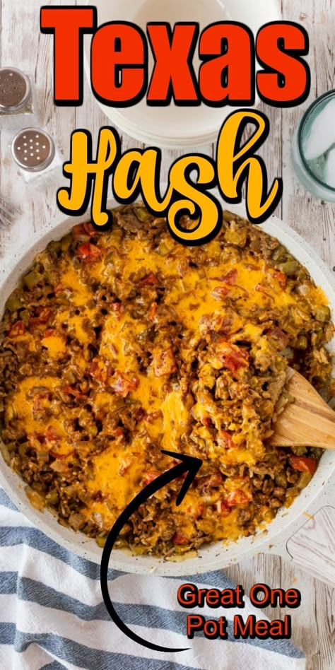 One Pot Texas Hash 12 Tomatoes, Easy One Pan Texas Recipe, Hamburger Recipes Skillet, Chili Skillet Recipe, Texas Beef Skillet, Gf Ground Beef Recipes For Dinner, One Pot Meals Easy Ground Beef, Easy Ground Beef Skillet Recipes, Ground Beef Recipes For Dinner Easy Quick Skillets One Pot