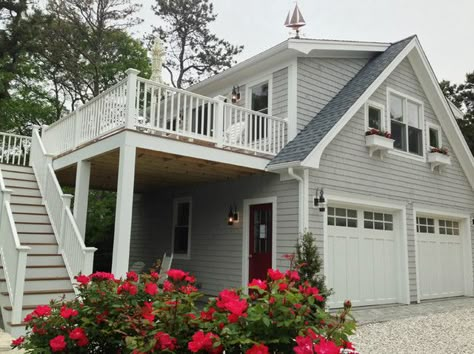 Detached Garage with deck & Loft - Traditional - Garage - Boston - by Capewide Enterprises | Houzz Garage Homes, Alaska Cabin, Garage Plans Detached, Plan Garage, Garage Guest House, Barn Apartment, Farmhouse Garage, Carriage House Plans, Garage Loft