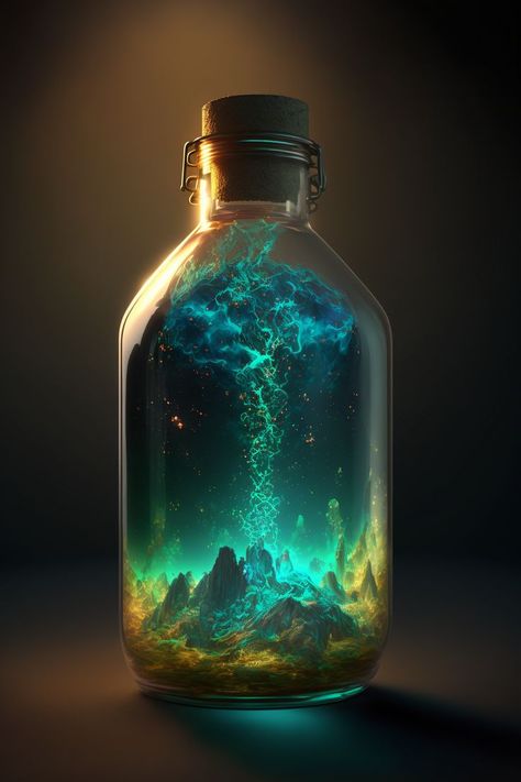 REALISTIC PLASMA BOTTLE Magic Bottles, Spiritual Artwork, Magic Aesthetic, Potion Bottle, Fantasy Aesthetic, Dark Ages, Beautiful Fantasy Art, Sci Fi Art, Bottle Art