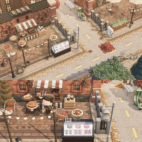 mamaz 🎃 on Instagram: “bakery across the street got some new renovations too~ 🍂🥣🥧🍂 🍂brick path @alex_of_fodlan 🍂road @colin.crossing Partners🤍…” Animal Crossing Market, Colin Crossing, Instagram Bakery, Brown City, Autumn Animals, Fall City, Brick Path, City Island, Animal Crossing Guide